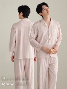 MiiOW | Áo ngủ nam tay dài bằng cotton nguyên chất thoáng khí rộng rãi thoải mái mùa thu mới có thể mặc ngoài trời quần áo mặc nhà