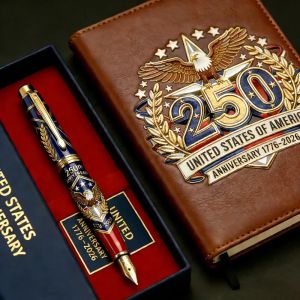 250th U.S. Anniversary Pen and Notebook Set 2026 America Independence Day Journal Leather Cover & Ballpoint Pen Gift Set for Men