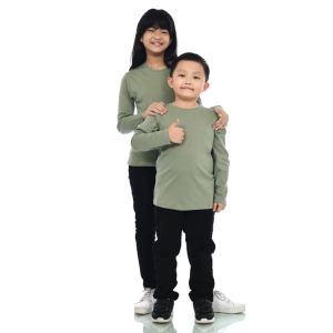 Kaos Polos Anak Oneck Lengan Panjang Bahan Katun Combed 30s Warna Sage Green
