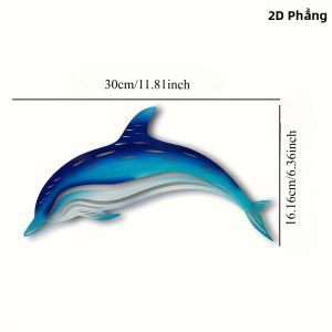 Tranh Treo Tường Cá Heo Màu Xanh Kim Loại Trang Trí Nhà Theo Chủ Đề Biển - Kết Cấu Kim Loại Bền Chắc