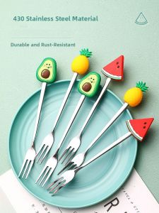 Creative Stainless Steel Fruit Forks for Children Baby Dinner Forks Cute Dessert Forks Cake Picks Home Dining Tableware