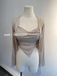 51STUDIO เซ็กซี่แฟชั่นชุดใหม่มาถึงฤดูใบไม้ร่วงลายสก๊อตเสื้อกั๊กและเปิดเสื้อสเวตเตอร์ถัก 2 ชิ้นชุดเสื้อผ้าสตรี