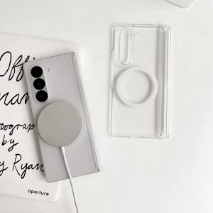 เคสโทรศัพท์แบบบางเฉียบสำหรับ Samsung ZFold6 ดูดซับแม่เหล็กแรง ชาร์จไร้สาย ป้องกันรอยยับ ด้านหลังแบบเต็ม ซิลิโคนนุ่ม ด้านนอกแบบใส ด้านในแบบนุ่ม