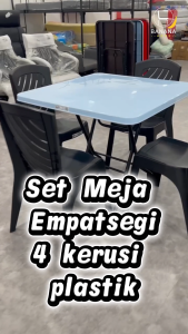SET MEJA LIPAT 3x3 KAKI + 4 KERUSI PLASTIK SANDAR | MEJA MAKAN / RESTORAN / GERAI M200 + M178E