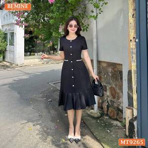 [DUY NHẤT 10-12.10-VOUCHER 40K]Đầm thiết kế cổ tròn đính nút dáng đuôi cá có xếp ly BEMINE MT9265