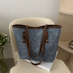 Trendy Commuter Womens Large Capacity Shoulder Bag Simple Handbag High-End Vintage Tote Bag Fashionable Daily Match PU Leather