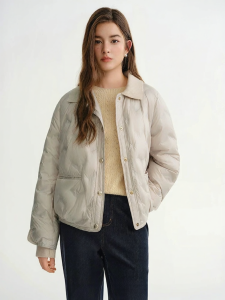 DUSHU | Slim Fit Short Lightweight Down Jacket With Knit Collar