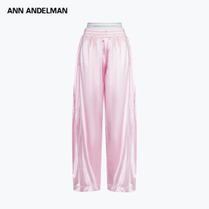 ANN ANDELMAN | Pink Satin Patchwork Waistband Loose Wide Leg Sport Pants