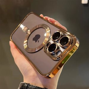 Luxury Magnetic Plating Clear Case For Magsafe Wireless Charging iPhone 12 13 14 15 16 17 Pro Max Air Plus Shockproof Cover