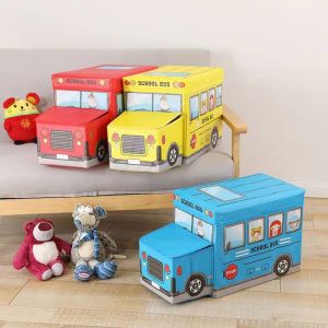 Cartoon Style Car Storage Box Chair: Kids Stool Ottoman Foldable Storage Box