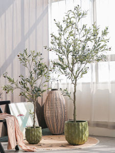 Lifelike Olive Tree Large Green Potted Plant Fake Tree Indoor Living Room Balcony Decoration Floor Standing Ornament Simulation Tree Scenery