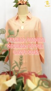 CJWT-0045 TINO TINO BAJU ATASAN WANITA/KEMEJA WANITA LENGAN 3/4 OVERSIZE KOREAN STYLE WITH GOLDEN PIN