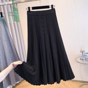 กระโปรงสั้นทรงเอเอวสูงถักนิตติ้งผ้าขนสัตว์สำหรับผู้หญิง ฤดูใบไม้ร่วง/ฤดูหนาว กระโปรงทรงแอนด์ เอฟ ทรงหลวม ลำลอง กระโปรงทรงเอเอวสูง