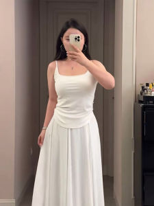 Áo Vest Không Tay Màu Trắng Có Đệm Ngực Cho Nữ Mùa Hè Áo Khoác Ngoài Áo Ngắn Ôm Vừa Vặn Áo Không Tay Không Dây Pure Desire