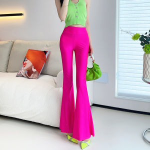 Quần Ống Loe Cạp Cao Màu Sắc Thời Trang Mùa Xuân Thu Mỏng Dài Rộng Rãi Thoải Mái Đa Năng Cho Nữ