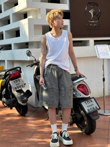 Cleanfit American Street Style White Vest Mens Fitness Sporty Sleeveless T-Shirt Trendy Inner Wear Shoulder Pad