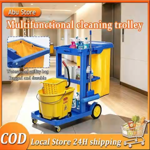 Multi Purpose Restaurant Hotel Cleaning Trolley Linen Cart Shopping Mall Hotel Hotel Housekeeping Trolley with Wheels and Mop Broom Holder
