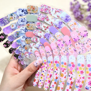 16Tips Colorful Rose Daisy Peony Lavender Nail Polish Sticker Spring Flower Self-Adhesive Nails Decals Full Cover Manicure Wraps