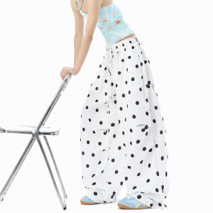 BWKA | Lightweight Quick-drying Dot-print Wide-leg Pants with Elastic Waistband