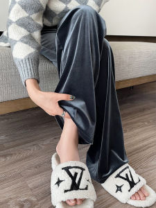 Gold Velvet Wide Leg Pants Womens Autumn Winter New Style Fleece Lined Drapey Small Size Straight Floor Length Velvet Trousers