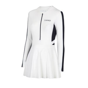 Womens One-Piece Swimsuit Long Sleeve Thermal Spa Swimwear Sunscreen Conservative Design Slimming Tummy Cover-up