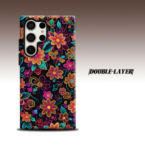 Neon Outline Tropical Floral For Samsung Galaxy S26 S25 S24 A56 A36 Dual Layer Luxury Fashion Full Lens Protective Case