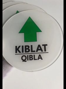 Sign Akrilik tempel PENUNJUK ARAH KIBLAT SHOLAT model bulat / Panah arah Kiblat Anti Air - Tinggal Tempel