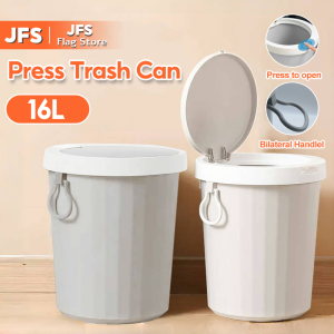 JFS 16L Round Trash Can With Cover  Kitchen Press Type Trash Bin for Bathroom Simple Garbage Can Wastebasket for Home