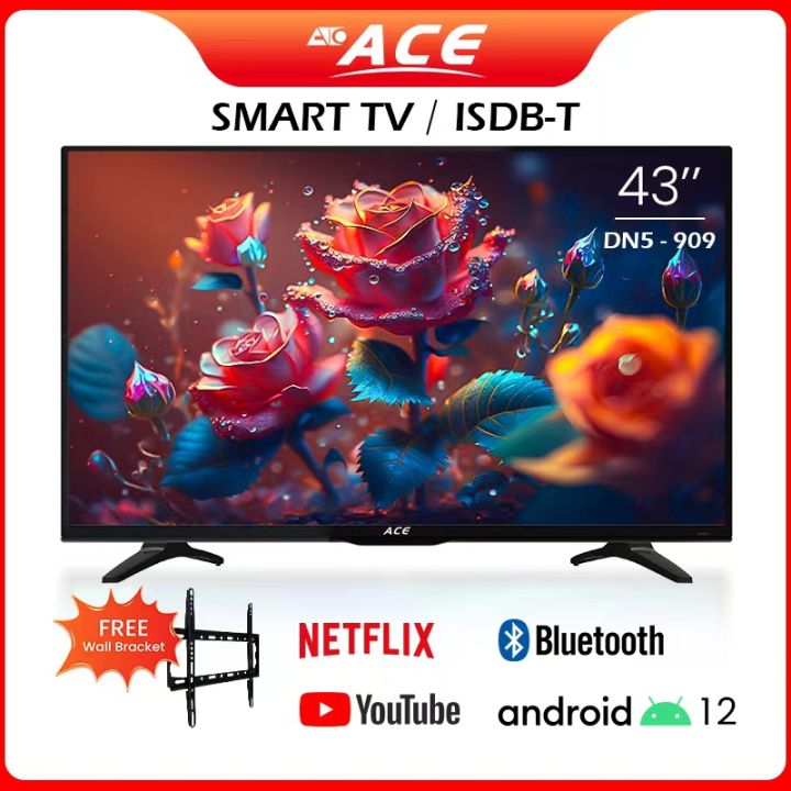 ACE 43" Smart Google TV (Android 14, Netflix, Youtube, Chromecast) w/FREE WALL BRACKET