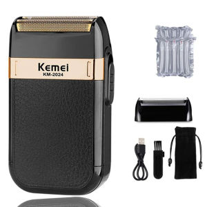 Kemei | Máy Cạo Râu Điện Kemei KM-2024 Sạc USB Lưỡi Kép Kèm Đầu Cắt Phụ Lưỡi Dao Thép Không Gỉ Dao Động Dành Cho Nam Giới