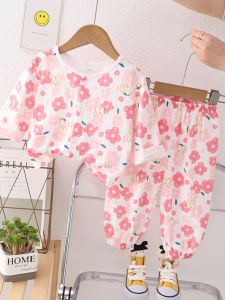 Childrens Cotton Pajamas Set Lightweight Breathable Home Clothes for Boys And Girls Baby Air Conditioning Suit Double Layer