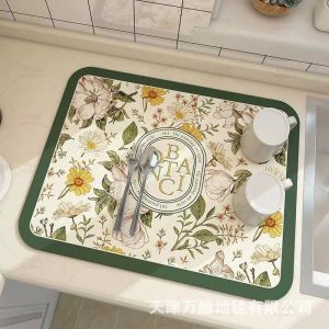 Luxury Kitchen Placemat Table Mat Coffee Mat Coaster Water Absorbent Dish Drying Mat Kitchen Countertop Pad Anti-Slip Nordic Diatomite 40×50cm