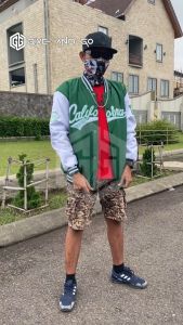 Jaket Baseball Varsity Kombinasi 2 Warna Hijau Putih Full Bordir California Series