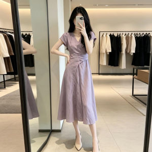NIUVIES | Đầm Giảm Cân Ống Dài Tím Đẹp Eo V
