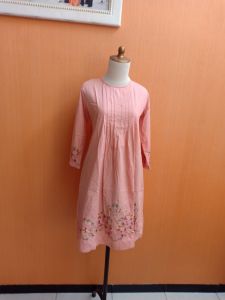 midi dress wanita putih salur salem WARNA cewek M L lengan panjang cute bordir santai MEWAH