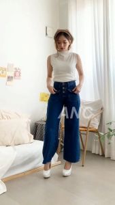 (TERKINI) Celana Wanita Fashionable - Celana Kulot Buttons 2 Colors - Kulot Wanita Jeans - Bawahan Kulot Jeans Kancing - Celana Kulot Korea