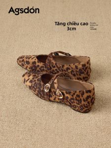 Agsdon | Giày Cao Gót Đầu Vuông In Đỏ Đen Cho Nữ Tăng Chiều Cao Trong