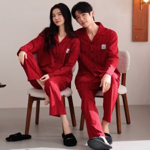 Miiow | Cat Person Couples Pajamas Set Pure Cotton Red Home Wear For Wedding Celebration Autumn Spring Large Size Men Women Sleepwear
