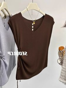 HUOLISI | Light Sophistication Style Lacing Waist-Drawstring Short-Sleeved Ice Silk Tunic