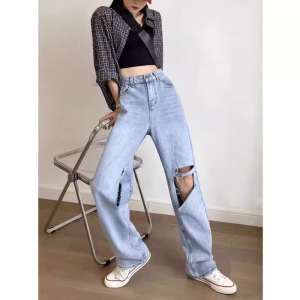 Quần Jeans Denim Ống Thẳng Dập Nếp Dập Dáng Rộng Mùa Hè Mới Cho Nữ Quần Dài Có Thiết Kế Hai Mảnh Phong Cách Retro Quần Dài
