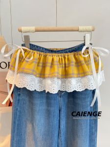 CAIENGE | Plaid Lace Decorative Layered Half Skirt