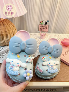 รองเท้าแตะ EVA สำหรับเด็กผู้หญิงในฤดูร้อน รองเท้าแตะแบบผูกโบว์สีน้ำเงิน รองเท้าแตะแบบสวมส้นแบน พื้นรองเท้า EVA รองเท้าเสริมส้นสำหรับเด็ก