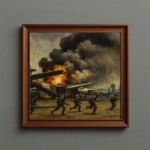 Tranh Nghệ thuật "Tấn Công Sân Bay Tân Sơn Nhất 2" VIETSMART ART - Acrylic 40 x 40cm