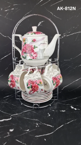 Tea Set Cangkir Set Keramik Dengan Rak Motif Bunga Fiorenza AK-812N