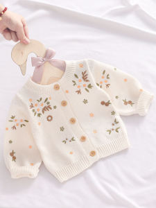 Phong Cách Công Chúa Em Bé Bé Gái Cardigan外套 Pure Cotton Vải Bông Mùa Xuân Mùa Thu Sơ Sinh Áo Len Dệt Kim Thoải Mái Áo Khoác Ngoài Dài Tay Cổ Tròn