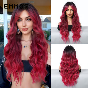 Red Gradient Long Curling Hair Wig Womens Halloween Fake Hair Convenient to Wear Breathable Natural Looking Fake Hair