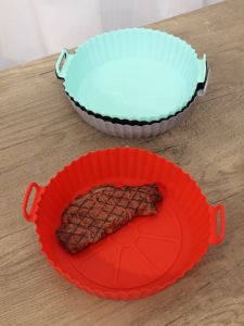 ตะกร้าใส่อาหารซิลิโคนสำหรับหม้อทอดไร้น้ำมัน ถาดอบแบบใช้ซ้ำได้ แม่พิมพ์ซิลิโคนทรงกลมสำหรับหม้อทอดไร้น้ำมัน พิซซ่า ตะกร้าทอดไก่ แผ่นรองหม้อทอดไร้น้ำมัน อุปกรณ์เสริม