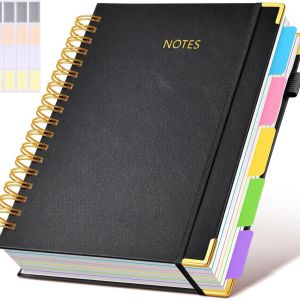 Extra Large Hardcover Spiral Notebook - with Removable Dividers & Tabs 300 Pages Faux Leather CoverFor SchoolOfficePlanner