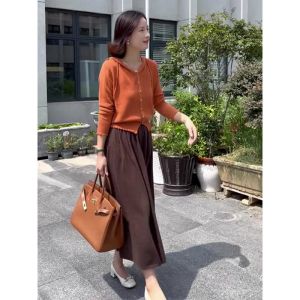 Fashion Elegant French Designed Salt Style Mature Wool Knit Skirt Winter Set
