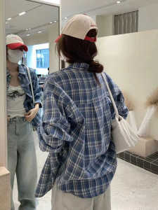 เสื้อเชิ้ตลายสก็อตแขนยาวหลวมๆ สไตล์เกาหลี สำหรับผู้หญิง เสื้อคลุมกันหนาวแบบชั้นใน เสื้อเชิ้ตผู้หญิง แฟชั่นฤดูใบไม้ร่วง/ฤดูหนาว